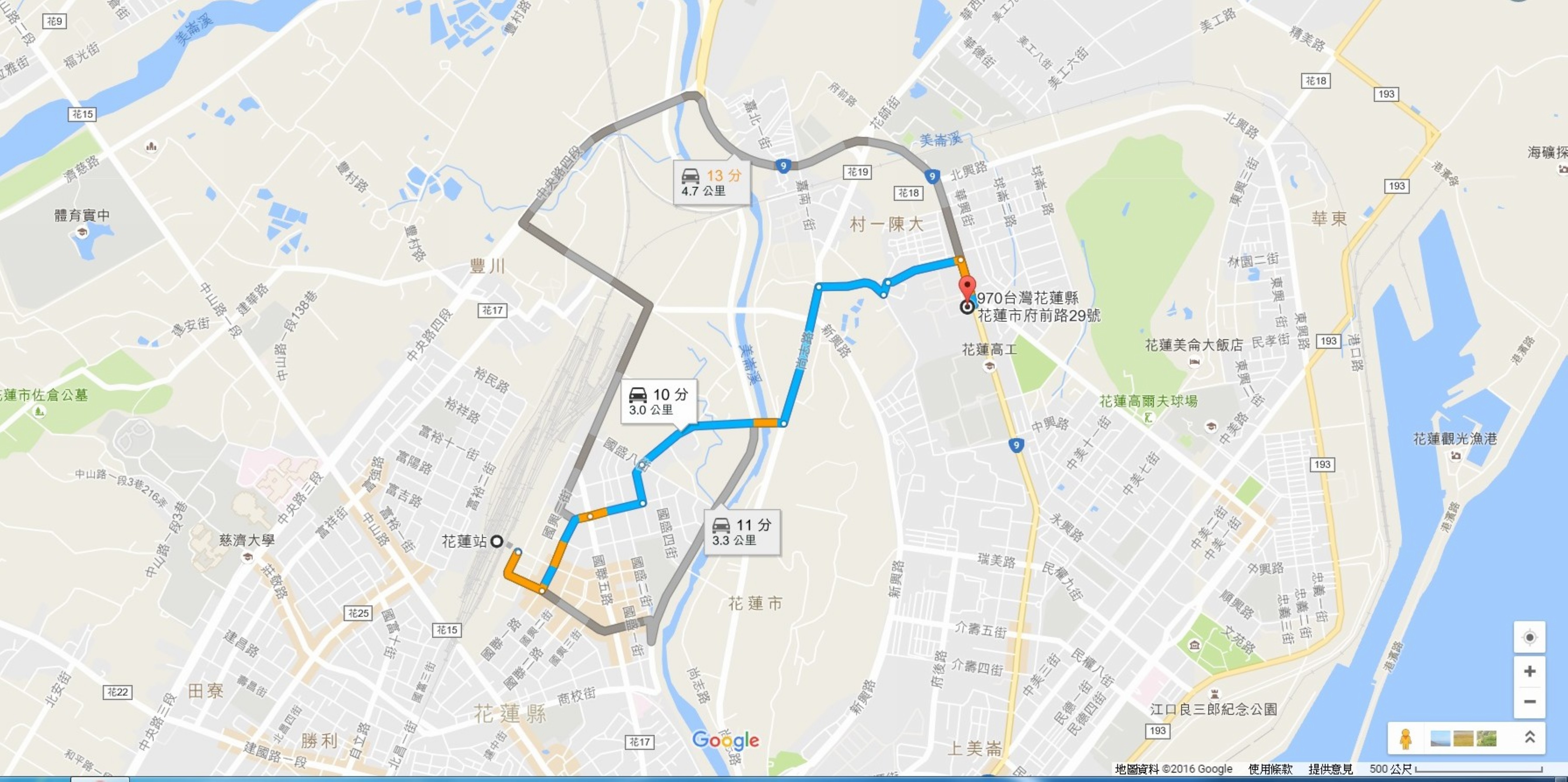 花蓮火車站車行路線圖