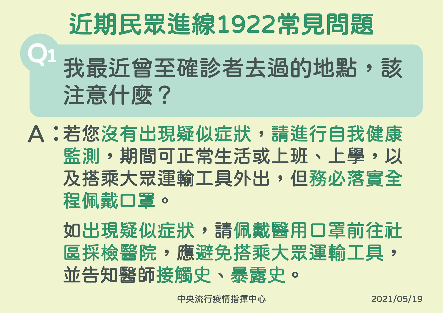 Q1：我最近曾至確診者去過的地點，該注意什麼?