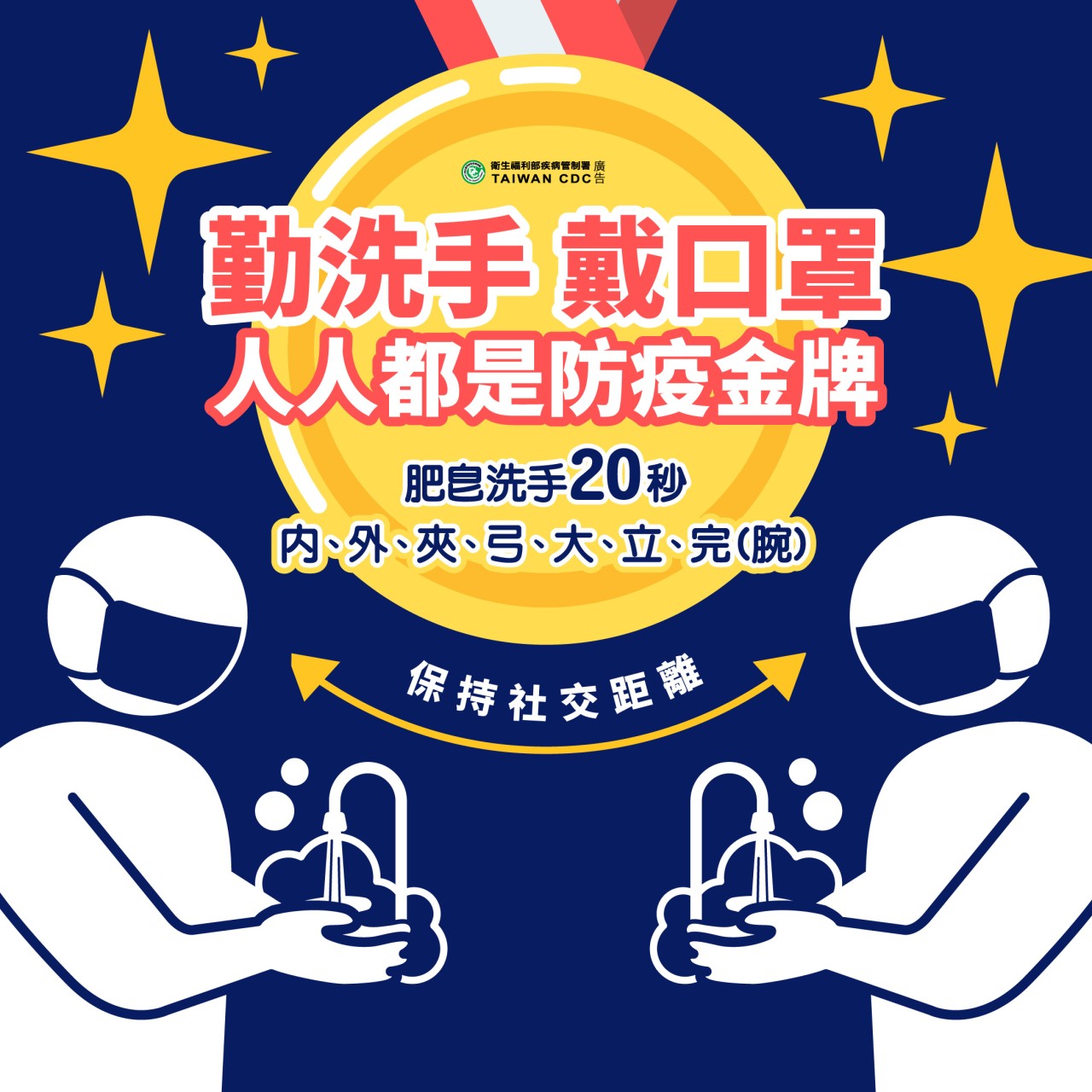 勤洗手 戴口罩 人人都是防疫金牌 國軍退除役官兵輔導委員會南投縣榮民服務處