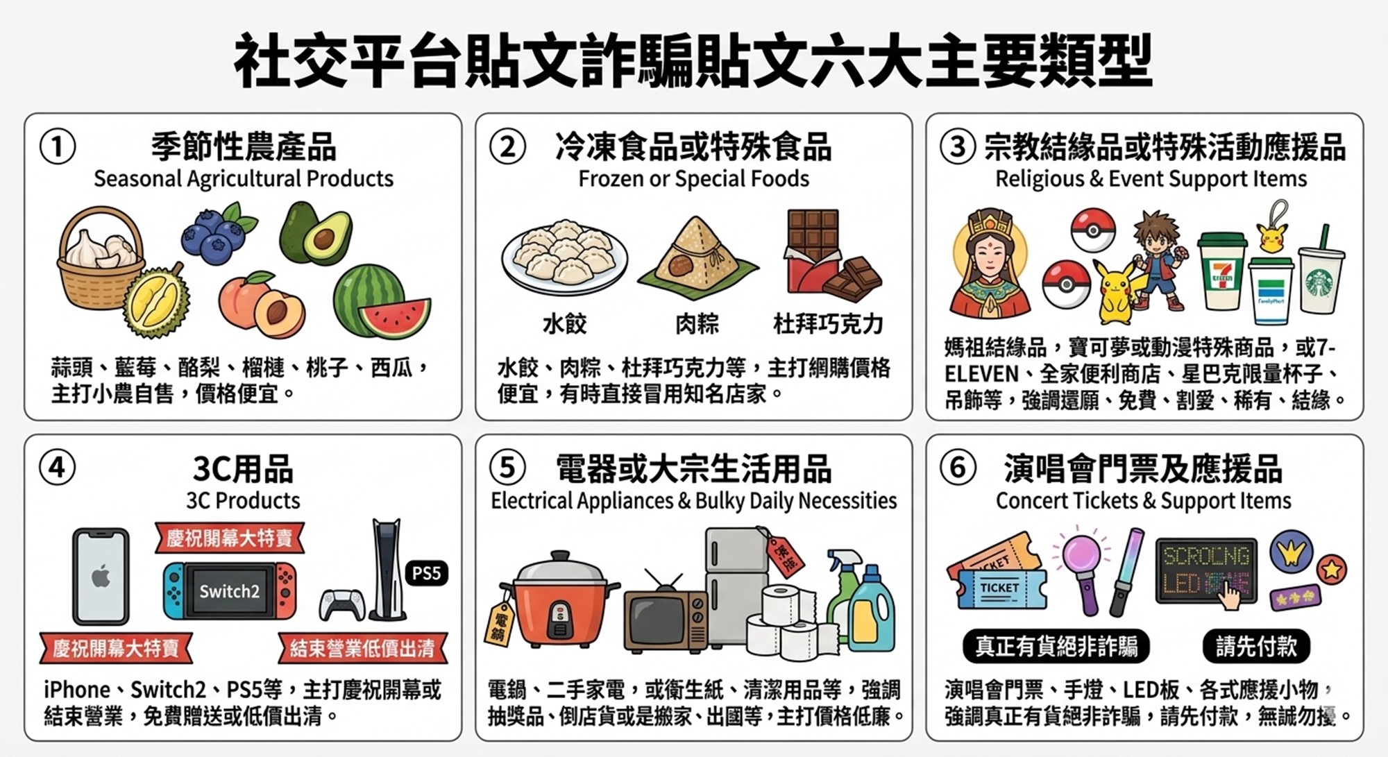 社交平台貼文詐騙貼文六大主要類型