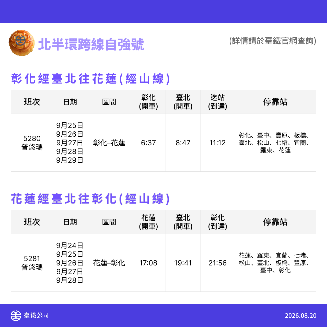中秋節暨教師節加開列車+3